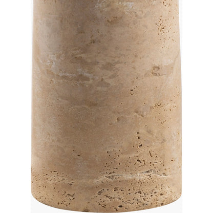 Agate Lamp - 499302 by Surya in beige. Made from body: travertine, shade (outside): linen, shade (inside): polystyrene, finial: metal in a modern style.