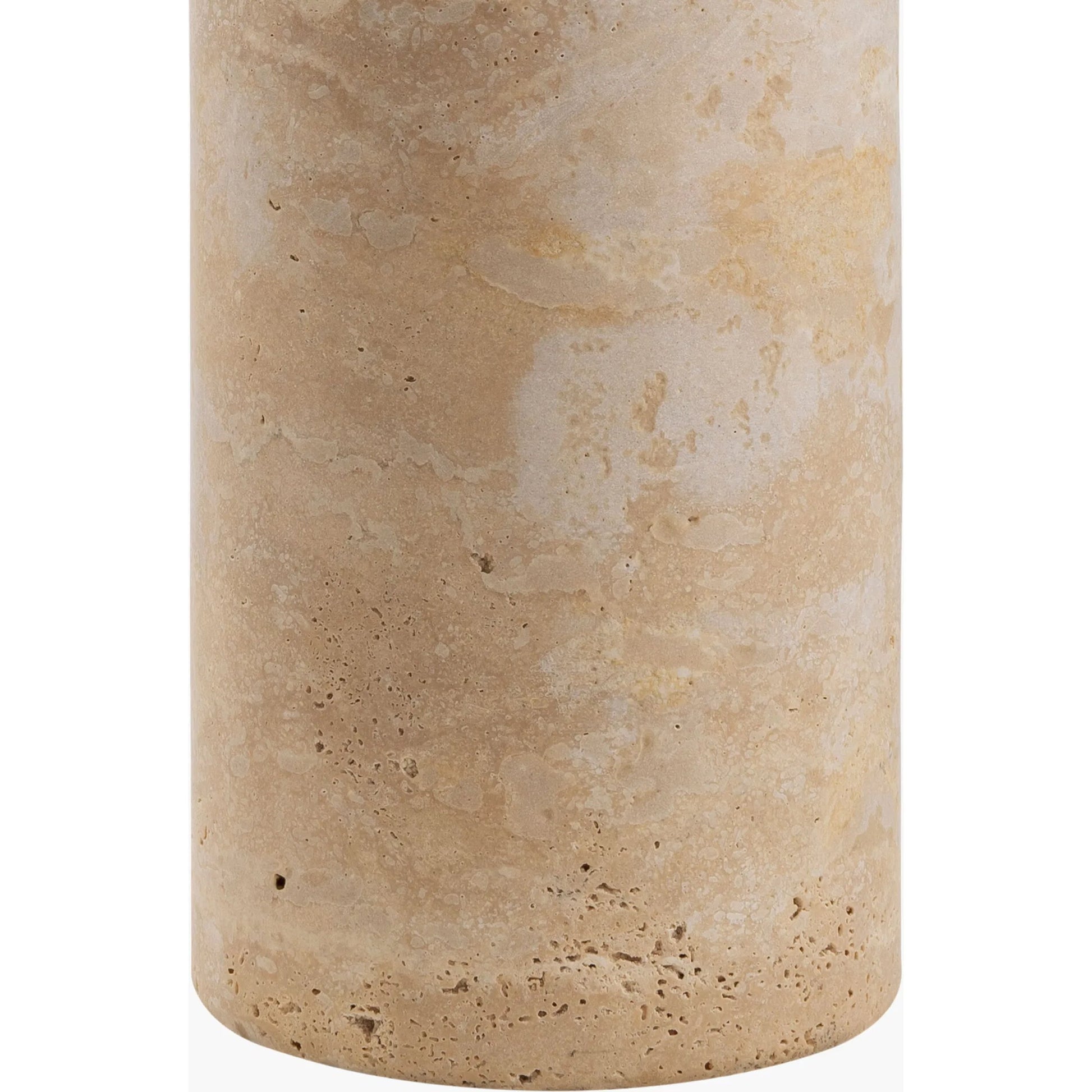 Agate Lamp - 499305 by Surya in beige. Made from body: travertine, shade (outside): linen, shade (inside): polystyrene, finial: metal in a modern style.