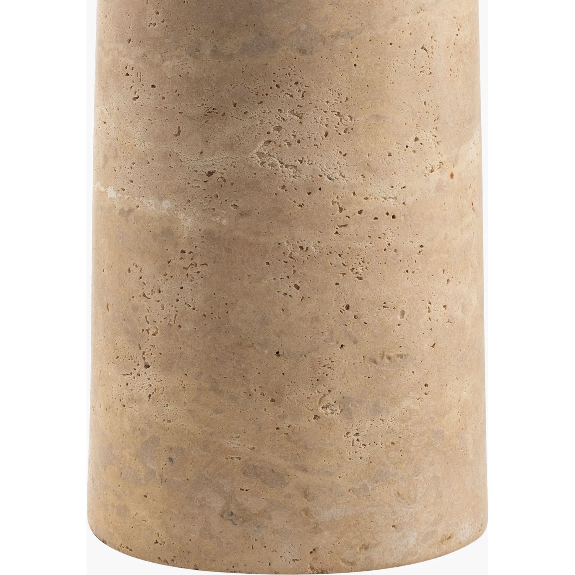 Agate Lamp - 499314 by Surya in beige. Made from body: travertine, shade (outside): linen, shade (inside): polystyrene, finial: metal in a modern style.