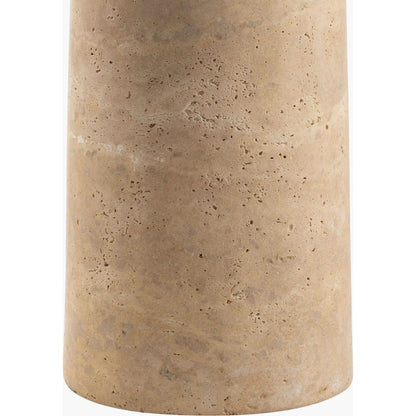 Agate Lamp - 499314 by Surya in beige. Made from body: travertine, shade (outside): linen, shade (inside): polystyrene, finial: metal in a modern style.