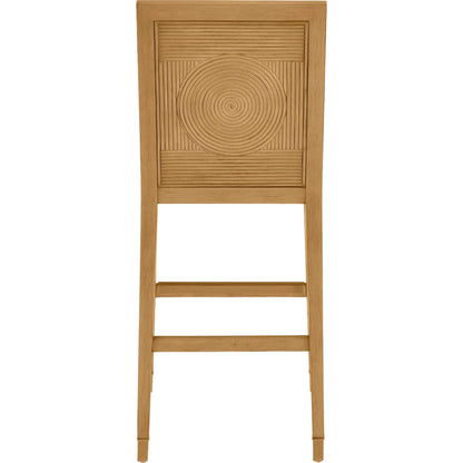 Santos Bar Stool by Currey and Company. Made from mahogany, rattan, brass in a modern style.