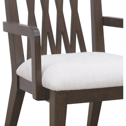 Asher Park Wood Back Arm Chair by Pulaski Furniture in piano brown. Made from eucalyptus veneers in a unique style.