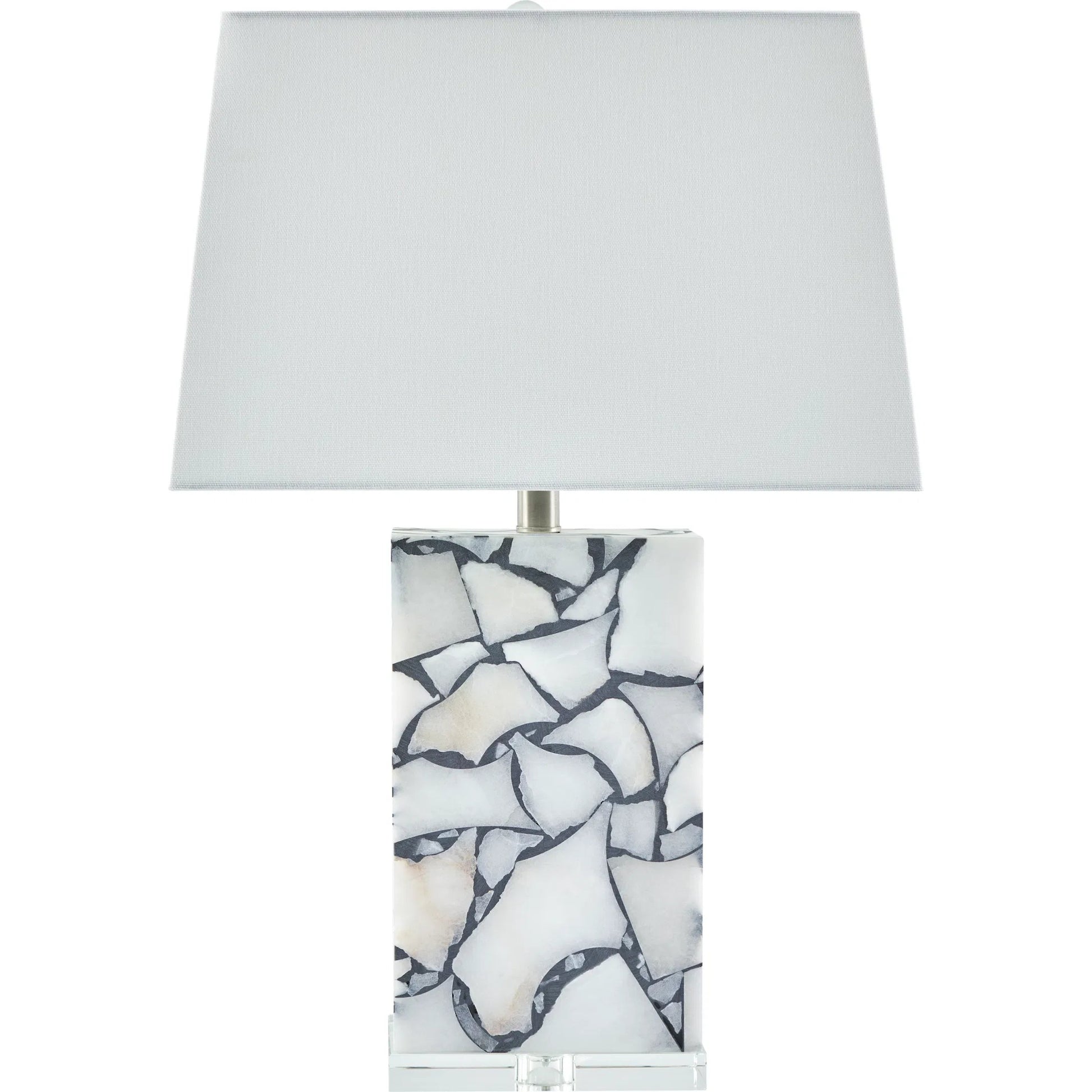 Angelo AGL-002 Table Lamp by Livabliss in body: brick; base: clear; shade (outside): cream; shade (inside): white; finial: clear; harp: metallic - nickel; cord: translucent and polishedmarbledpolished. Made from stone, cryst