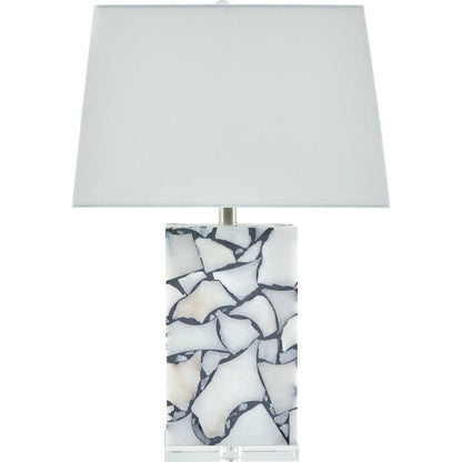 Angelo AGL-002 Table Lamp by Livabliss in body: brick; base: clear; shade (outside): cream; shade (inside): white; finial: clear; harp: metallic - nickel; cord: translucent and polishedmarbledpolished. Made from stone, cryst