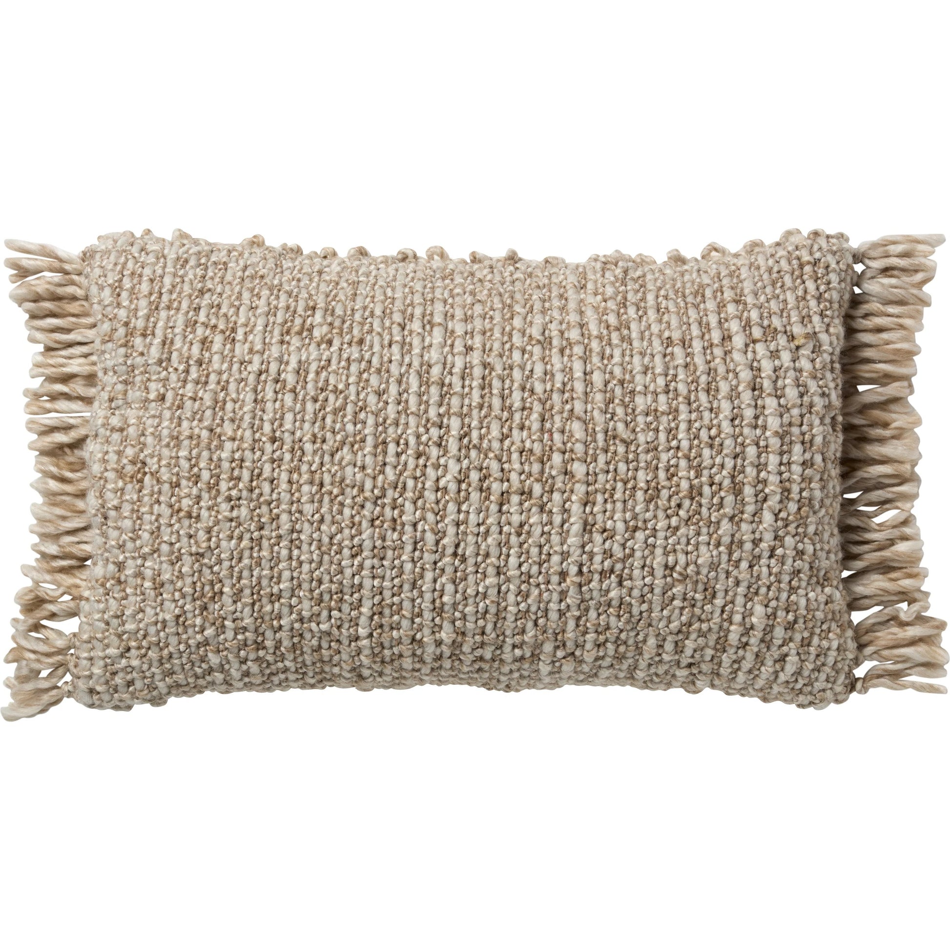 Angora AGO21 Pillow by Jaipur Living in tan. Made from 60% pet yarn 40% wool in a unique style.