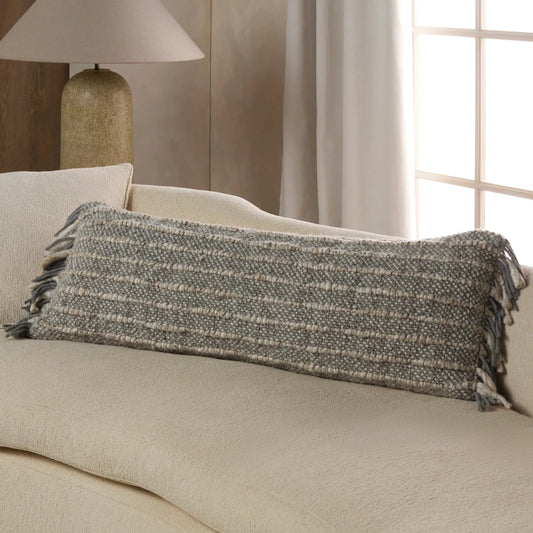 Angora Sameen Pillow by Jaipur Living in taupe, gray. Made from 40% wool 40% pet yarn 20% viscose in a unique style.