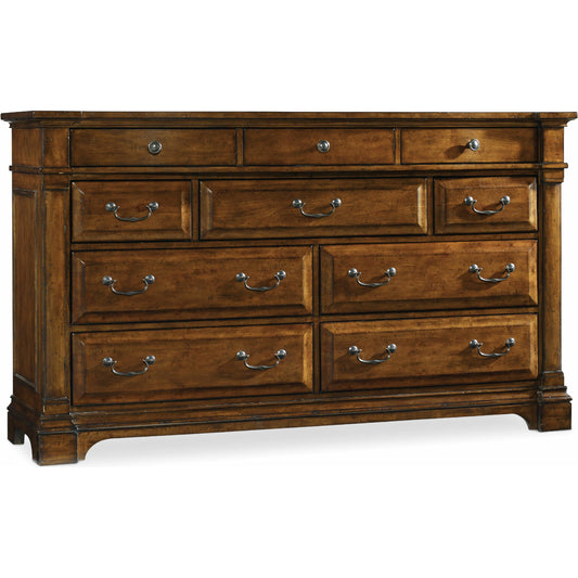 Tynecastle Dresser by Hooker Furniture in chestnut. Made from alder veneers in a unique style.