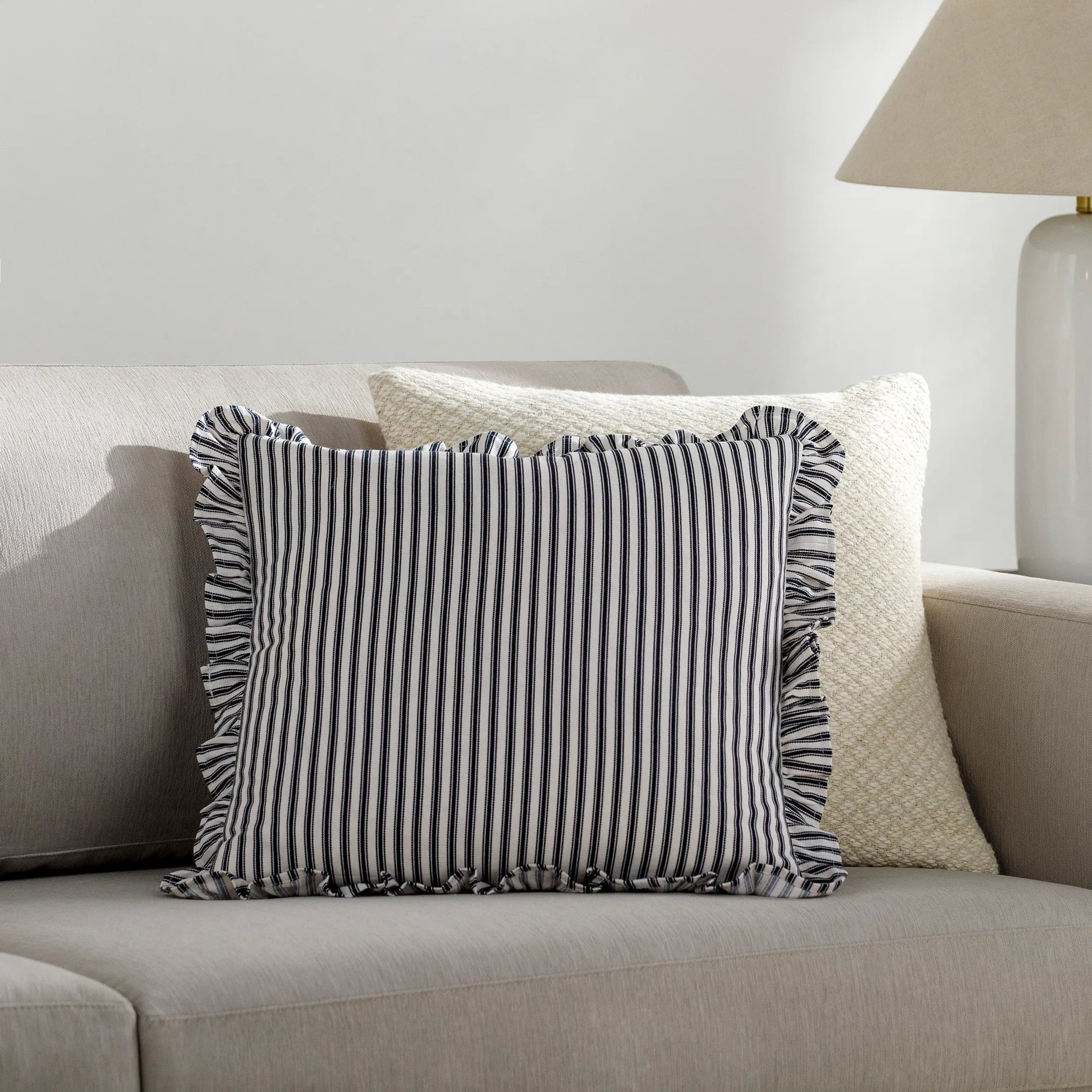 Augusta Pillow - 6889 by Livabliss in light silver, jet black, dark grey, ash, slate blue, sage. Made from front: 85% cotton, front: 15% linen, back: 85% cotton, back: 15% linen in a modern styl