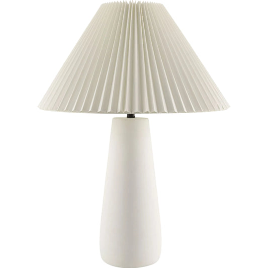 Algoz Accent Table Lamp by Livabliss in body: white; shade: white; finial: metallic - nickel; harp: metallic - nickel; cord: white and hand painted. Made from concrete, cotton, iron in a modern style.
