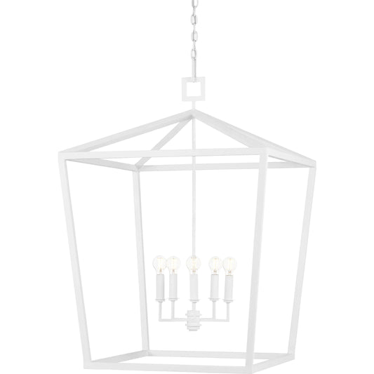 Denison Chandelier by Currey and Company in gesso white. Made from wrought iron in a modern style.