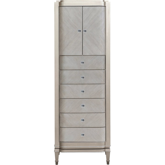 Zoey Jewelry Chest by Pulaski Furniture in champagne. Made from poplar wood, mdf, primavera veneers in a modern style.