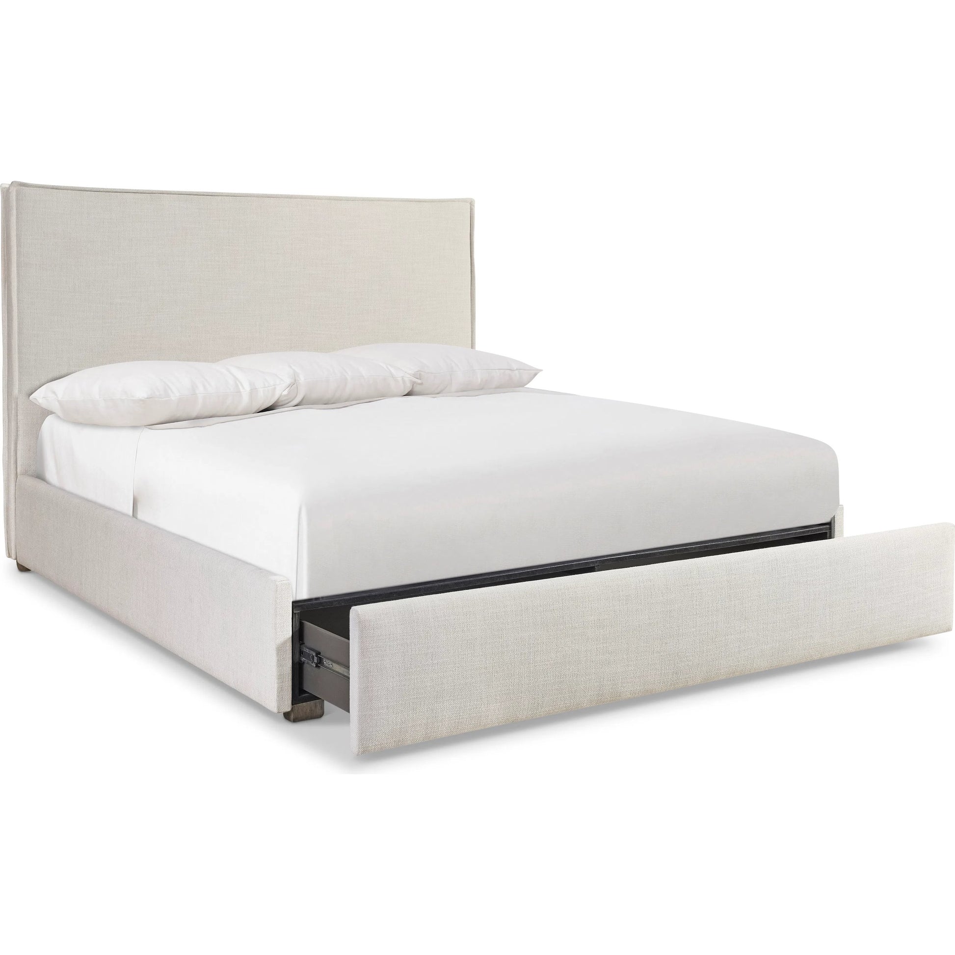 Loft Sawyer Storage Panel Bed by Bernhardt in beige, tan. Made from fabric, wood in a unique style.
