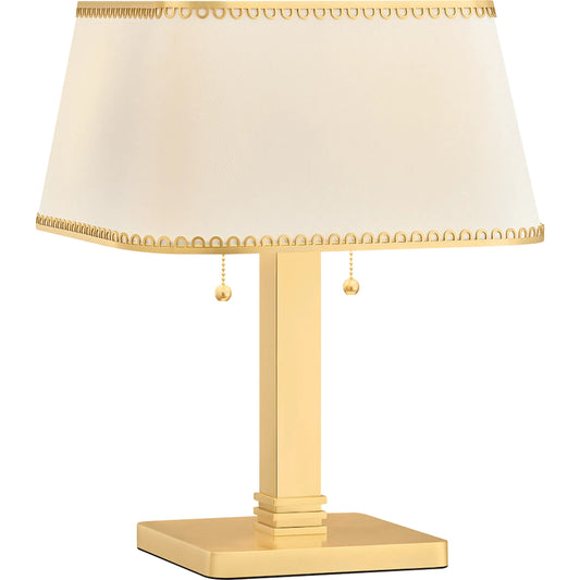 Claude Table Lamp by Hudson Valley in aged brass. Made from unique in a transitional style.