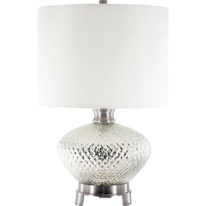 Ailani Lamp - 24790 by Surya in ivory, translucent, metallic nickel, metallic silver, white and brushed antiqued polished nickel. Made from linen, cotton, glass, metal in a modern style.