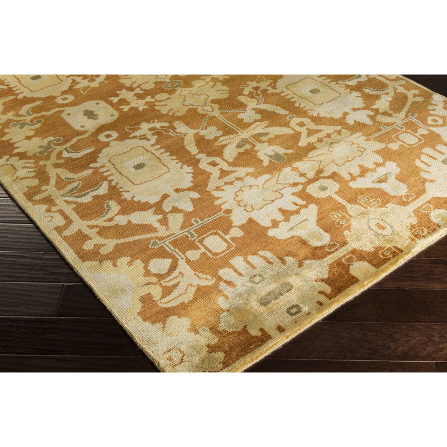 002 49950-9364,49950-9365 | Closeup | Ainsley Rug - 1678 by Surya in brown, mustard, oatmeal, ivory, olive, light beige. Made from 100% new zealand wool in a unique style.