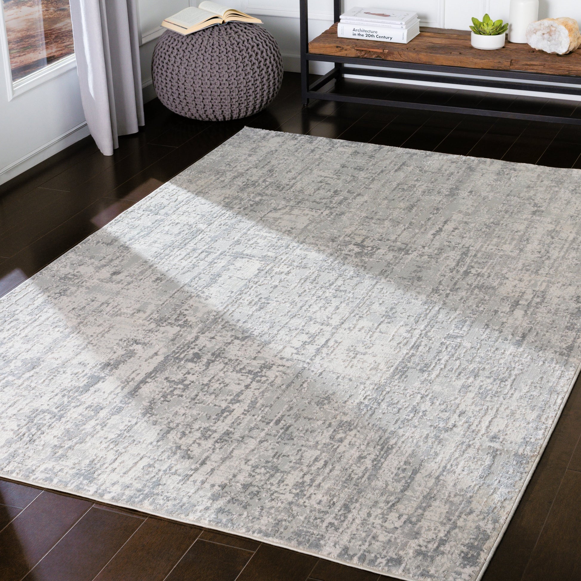 Aisha AIS-2305 Rug by Livabliss in light gray, gray, off-white. Made from 70% viscose, 30% polyester in a unique style.