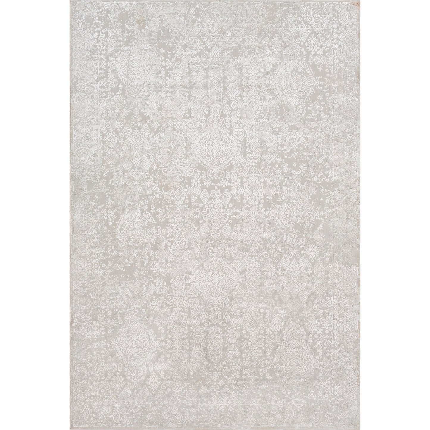 002 99609-41720,SI-1841729 | Primary Silo | Aisha Rug by Livabliss in light gray, off-white. Made from 70% viscose, 30% polyester in a traditional style.