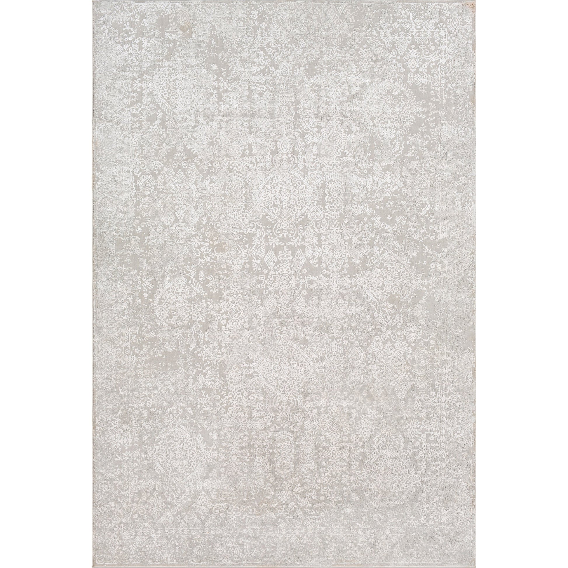 Aisha Rug by Livabliss in light gray, off-white. Made from 70% viscose, 30% polyester in a traditional style.