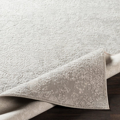 Aisha Rug by Livabliss in light gray, off-white. Made from 70% viscose, 30% polyester in a traditional style.