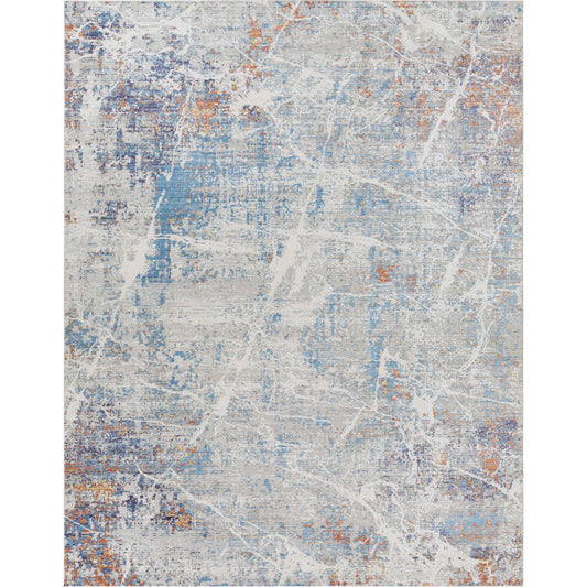 Aisha Rug - 25207 by Livabliss in blue, off-white, taupe, dark purple, burnt orange. Made from 70% viscose, 30% polyester in a unique style.
