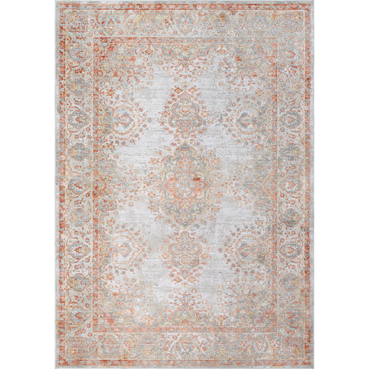 Aisha Rug - 25218 by Livabliss in burnt orange, wheat, off-white, taupe, gray. Made from 70% viscose, 30% polyester in a unique style.