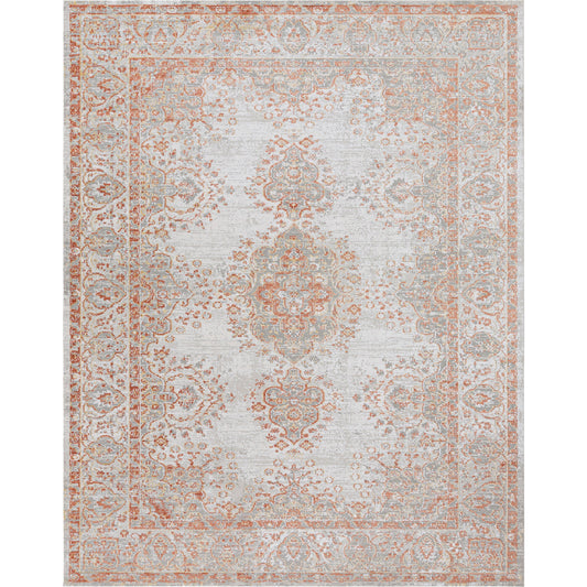 Aisha Rug - 25218 by Livabliss in burnt orange, wheat, off-white, taupe, gray. Made from 70% viscose, 30% polyester in a unique style.