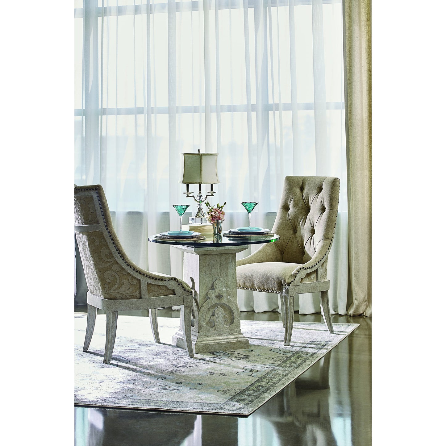 009 SR-881764 | Lifestyle | Arch Salvage Reeves Host Chair by A.R.T. Furniture. Made from parrawood solids, cathedral elm veneers in a traditional style.