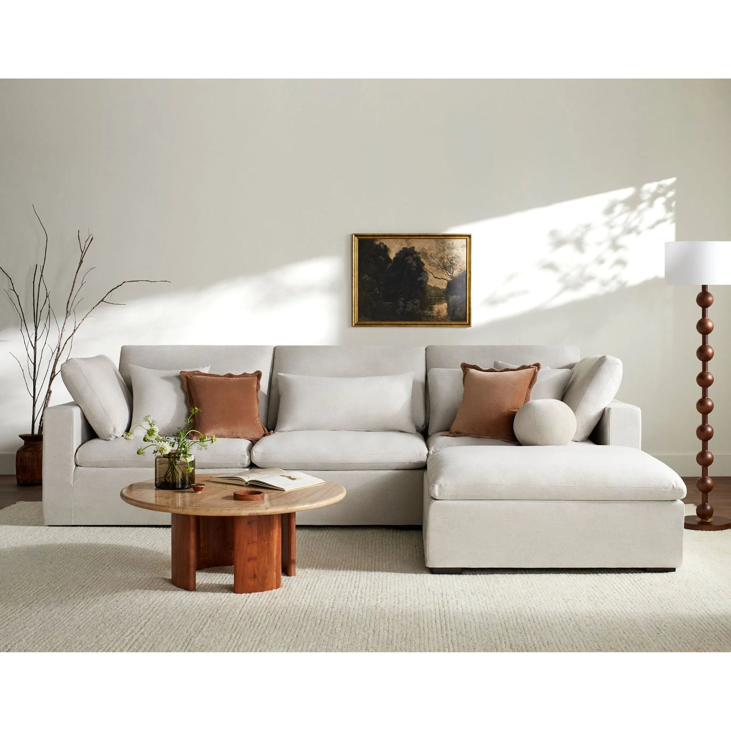003 SI-2165818 | Lifestyle | Avington Sofa by Surya in base: cream and painted. Made from linen, polyester, rubber wood, polyurethane foam, duck down feathers in a transitional style.