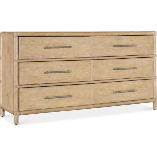Retreat Pole Rattan Dresser by Hooker Furniture. Made from oak, maple veneers, cedar, rope in a cottage & farmhouse style.