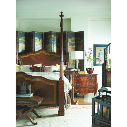 Versailles Mahogany King Poster Bed by Jonathan Charles in brown and medium antique mahogany. Made from mahogany in a traditional style.