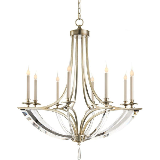 Bent-Crystal Eight-Light Chandelier by John-Richard in silver. Made from crystal in a transitional style.