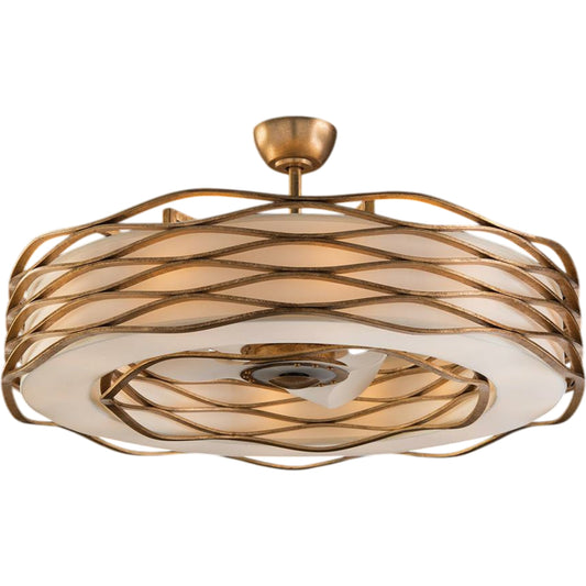 Ribbons of Gold Pendant with Fan by John-Richard in gold and gold, white. Made from cotton in a unique style.