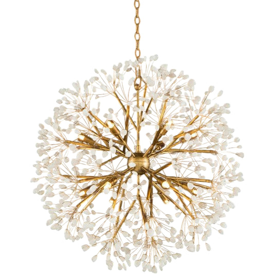 Spherical Twelve-Light Quartz Chandelier by John-Richard in gold. Made from unique in a unique style.
