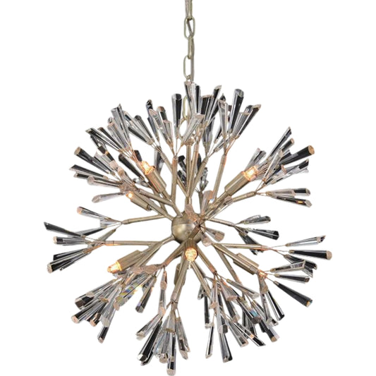 Luna Crystal Wand Branched Eight-Light Pendant Chandelier by John-Richard in silver. Made from crystal in a unique style.