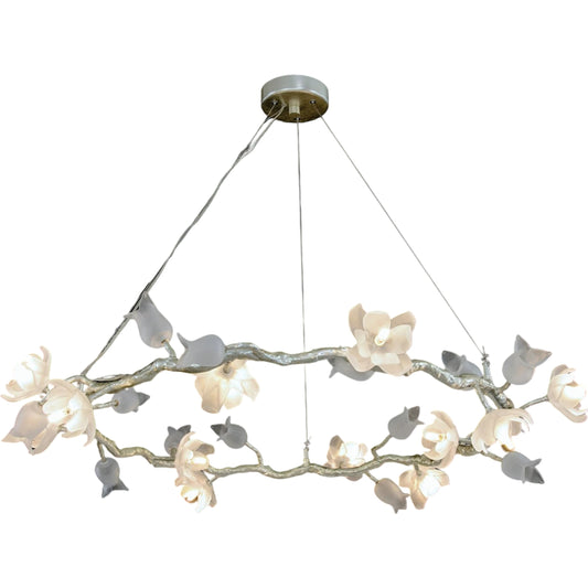 Churippu Magnolia & Tulip Glass Silver Leaf Twelve-Light Halo Chandelier by John-Richard. Made from unique in a modern style.