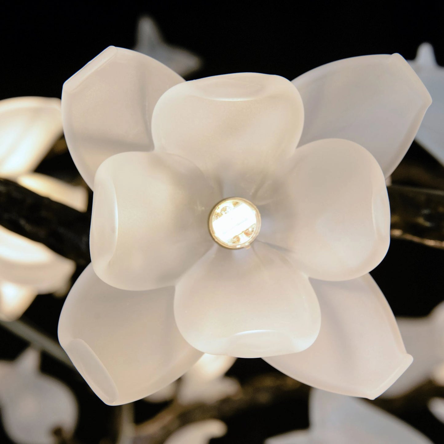 003 SI-2170236 | Closeup | Churippu Magnolia & Tulip Glass Bronze Twelve-Light Halo Chandelier by John-Richard. Made from unique in a modern style.