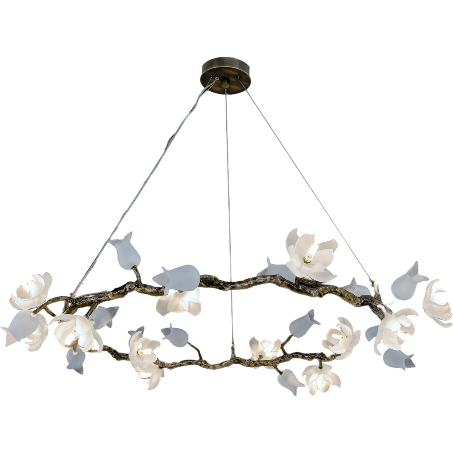 001 SI-2170236 | Primary Silo | Churippu Magnolia & Tulip Glass Bronze Twelve-Light Halo Chandelier by John-Richard. Made from unique in a modern style.
