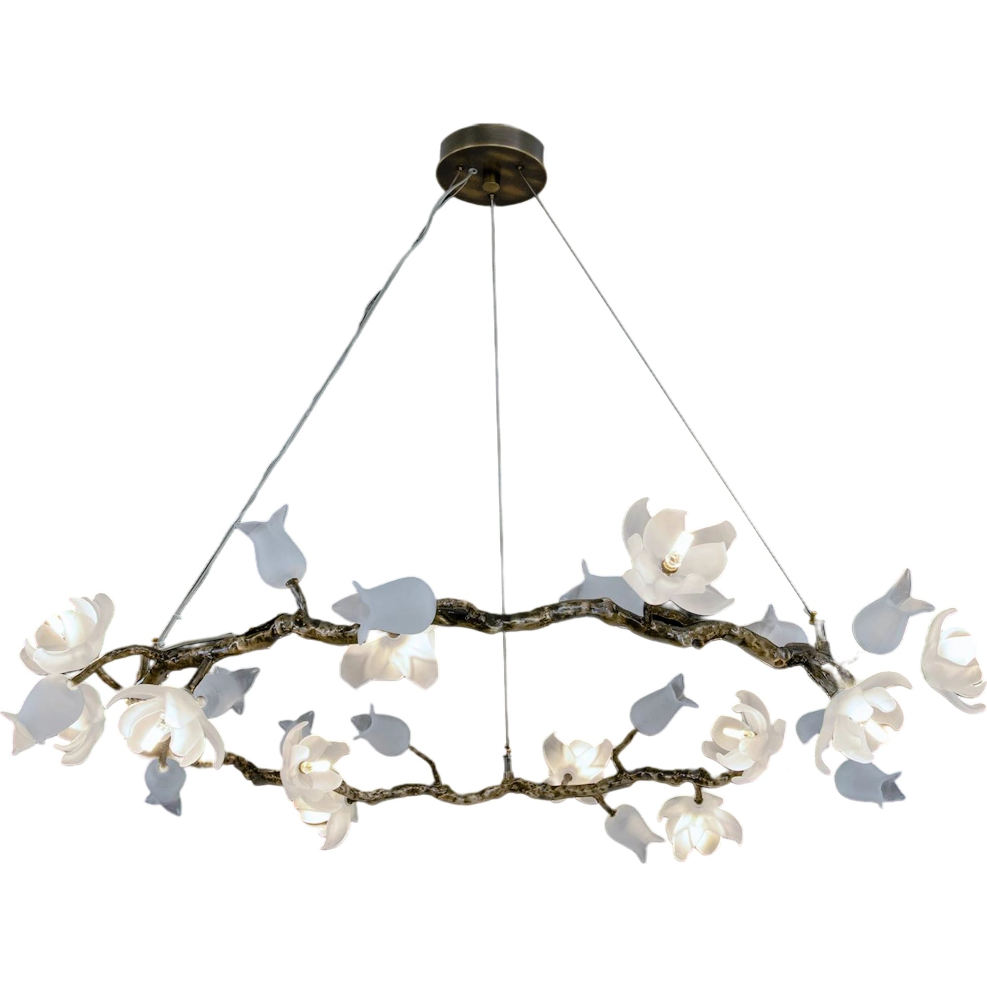 Churippu Magnolia & Tulip Glass Bronze Twelve-Light Halo Chandelier by John-Richard. Made from unique in a modern style.
