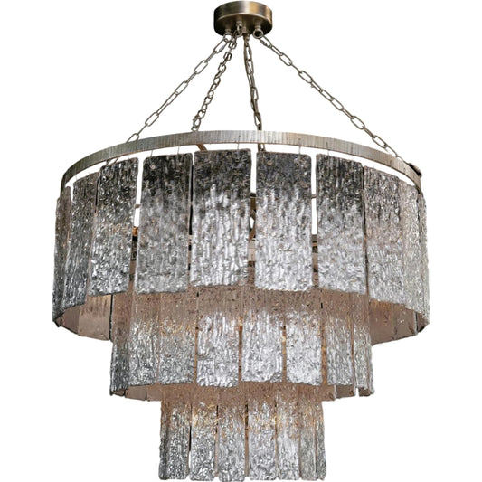 Twilight Sixteen-Light Slumped Glass Silver Chandelier by John-Richard. Made from unique in a modern style.