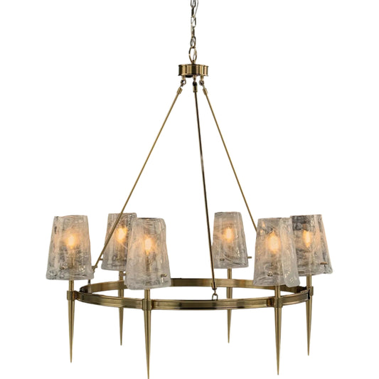 Coffee Bronze Torch Six-Light Chandelier by John-Richard in clear, bronze and coffee bronze. Made from metal, glass in a unique style.