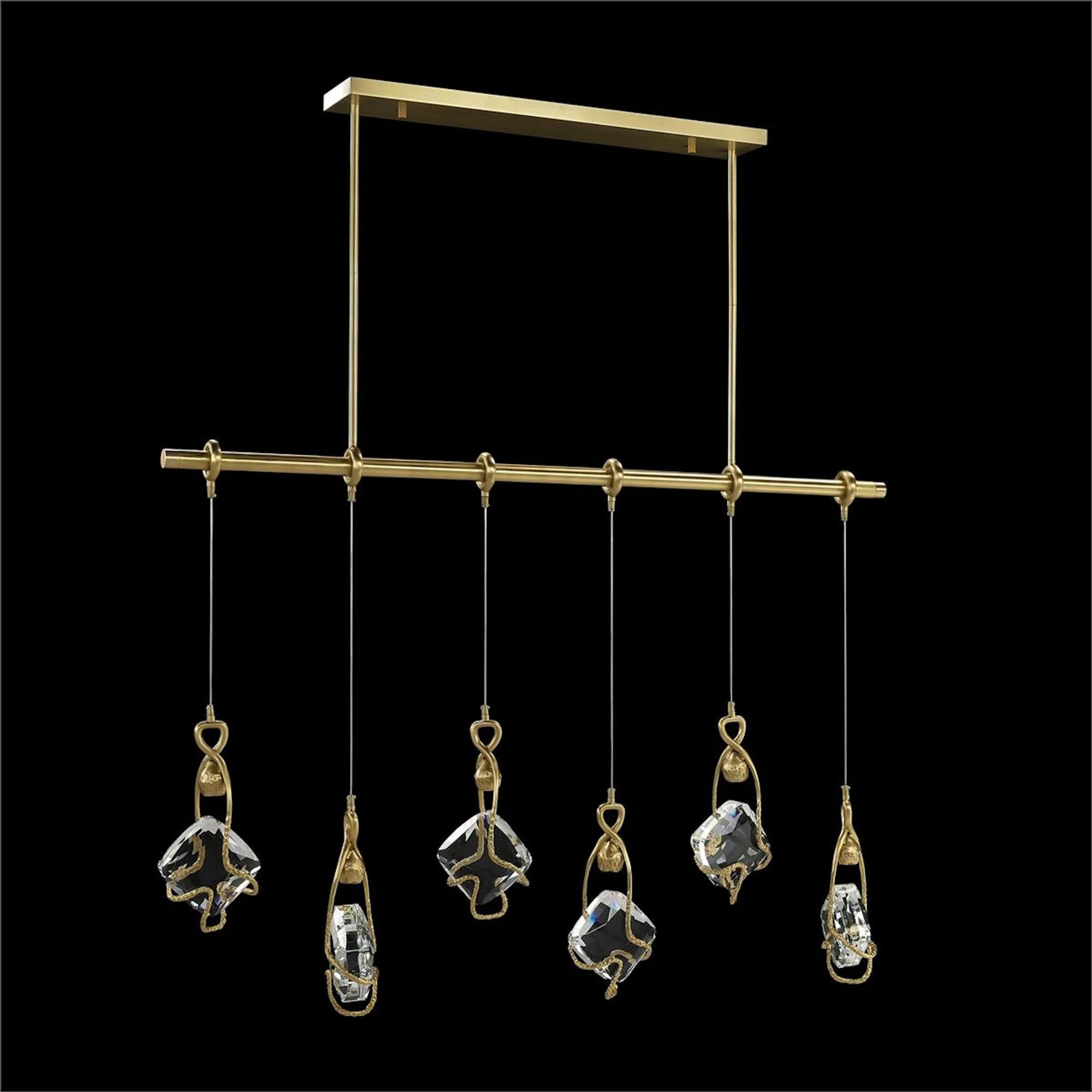 Mirelle Six-Light Horizontal Chandelier by John-Richard in antique brass. Made from unique in a modern style.