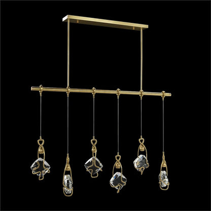 Mirelle Six-Light Horizontal Chandelier by John-Richard in antique brass. Made from unique in a modern style.