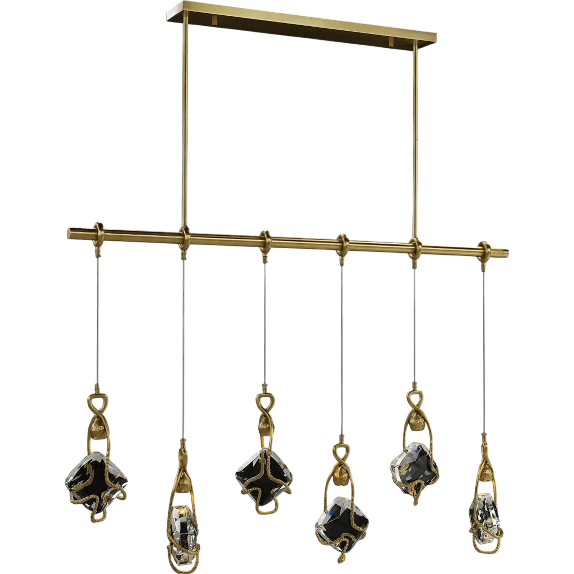Mirelle Six-Light Horizontal Chandelier by John-Richard in antique brass. Made from unique in a modern style.