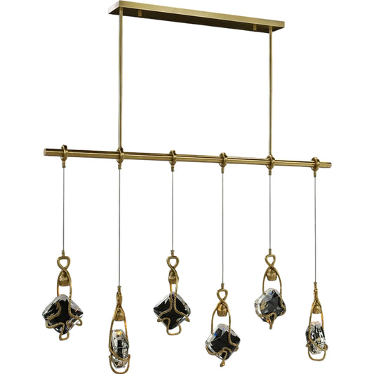 Mirelle Six-Light Horizontal Chandelier by John-Richard in antique brass. Made from unique in a unique style.
