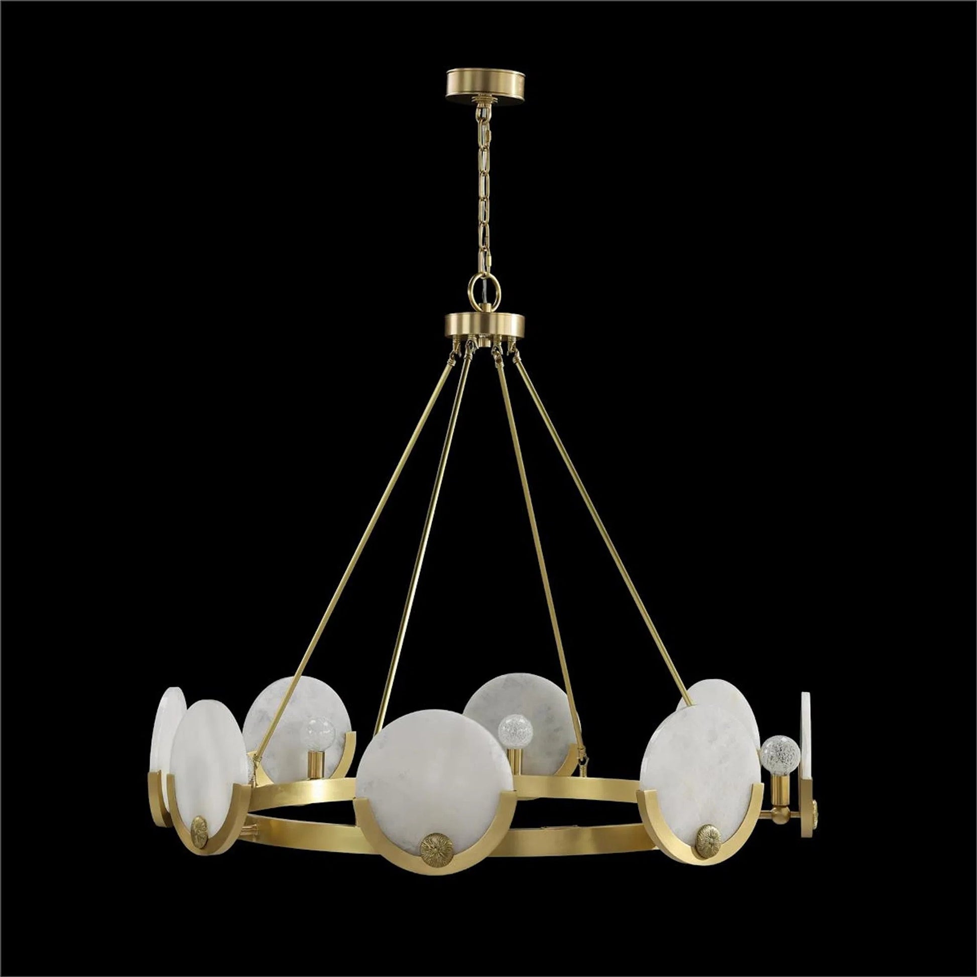 Astralis Eight-Light Chandelier by John-Richard in brass, white and brushed brass. Made from brass, alabaster stone in a traditional style.