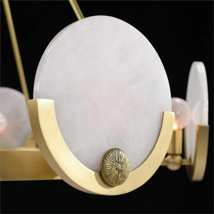 Astralis Eight-Light Chandelier by John-Richard in brass, white and brushed brass. Made from brass, alabaster stone in a traditional style.
