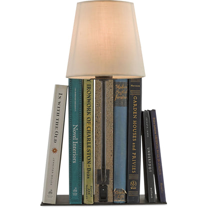Oldknow Bookcase Lamp by Currey and Company in polished concrete, aged steel. Made from concrete, wrought iron in a modern style.