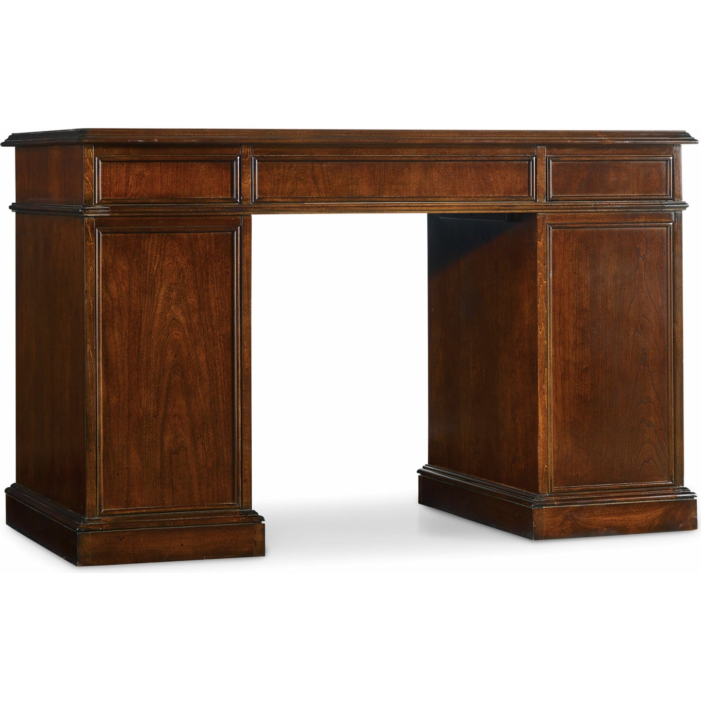 001 SI-1748648 | Primary Silo | Cherry Knee Hole Desk by Hooker Furniture in cherry. Made from cherry veneers with high quality bonded leather in a traditional style.