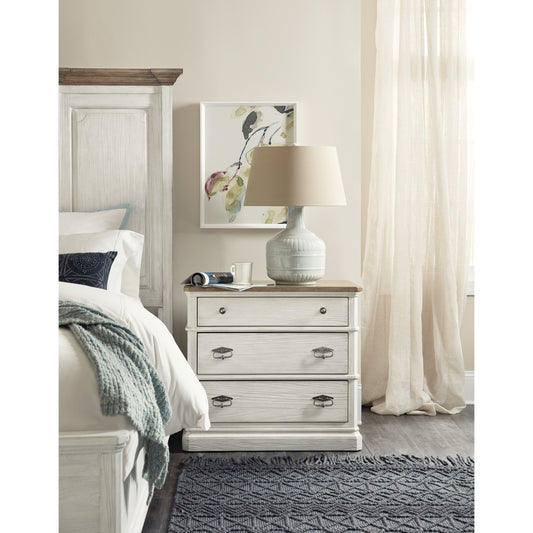 Montebello Nightstand by Hooker Furniture in carob brown, danish white. Made from alder, poplar solid wood in a traditional style.