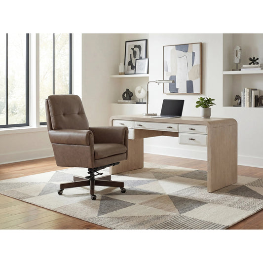 Lenora Swivel Tilt Executive Chair by Hooker Furniture in brown and dark wood. Made from aniline top grain leather, leather in a unique style.